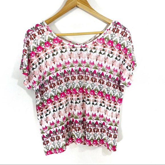 Bethany Mota Aeropostale Short Sleeve Tee Medium geometric tie back keyhole - Picture 5 of 5